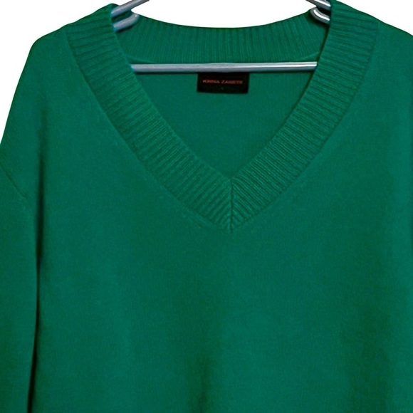 Kirna Zabete 100% Cashmere V Neck Sweater Green Women’s Large - Picture 3 of 8
